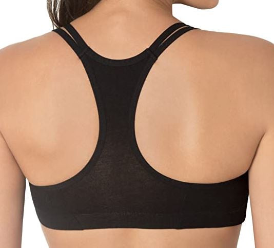 FRUIT OF THE LOOM Women Sports Bra Spaghetti Strap Cotton Pullover BLACK/WHITE/GREY