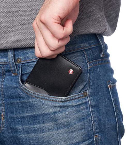 ALPINESWISS Wallet Men Alpine Swiss Slimfold Leather Black IN Gift Box