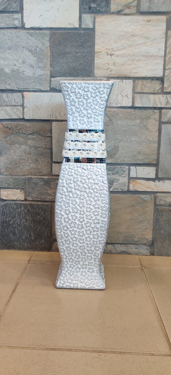 Vase 24" EQ125 White and Silver Stars
