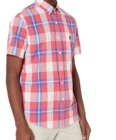 US POLO ASSN. Men Shirt Short Sleeve Button Down Us Polo Plaid Pink