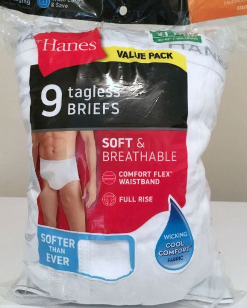 HANES Men Underwear Brief White 9PACK Tagless