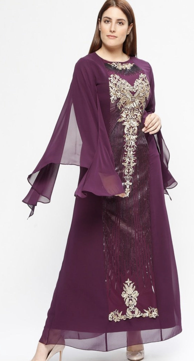 ARIKAN Dress Evening Plum with Sequins