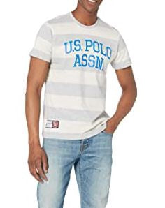 US POLO ASSN. Men T-SHIRT Us Polo Stripe Round Neck Grey