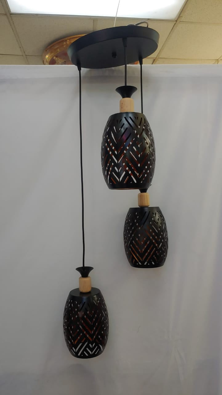 Light Fixture Pendant 3-BULB 6878-3 LED Black Metal