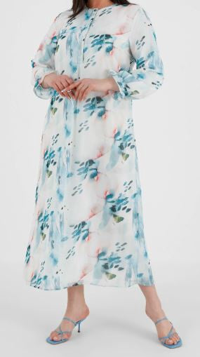 Dress Gown Plus Size Lined Chiffon Floral White Blue / Rose
