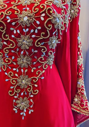 GENERIC Gown Beaded Red with Gold Bead Inner Waist Tie