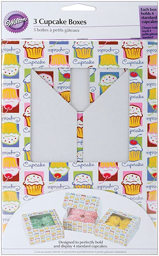 WILTON Baking Cupcake Boxes 3PCS 6.25"X6.25"X3" Holds 4 Cupcakes 415-1206