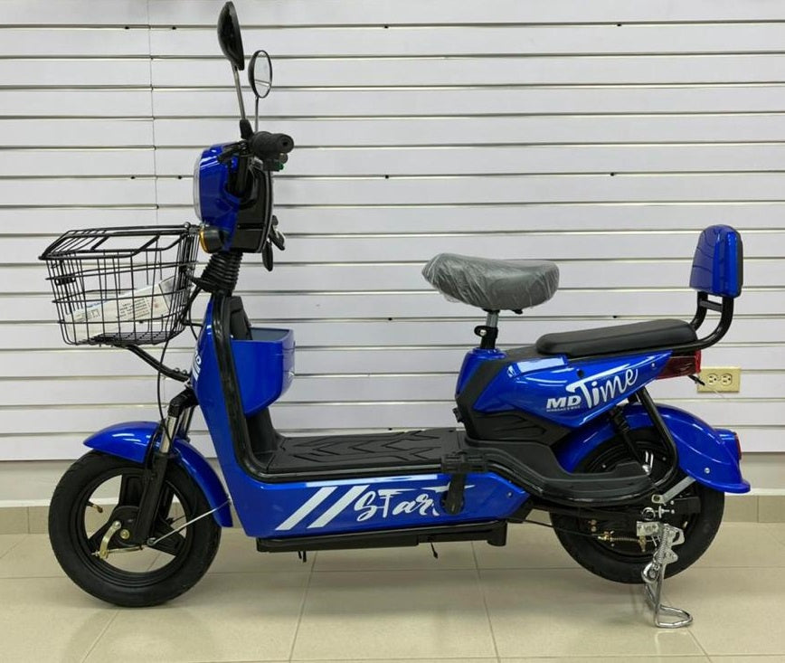 Electric Bike Md Time Start GE-BLUE with Mirrors, Turn Signals, Alarm and Charger Ebike