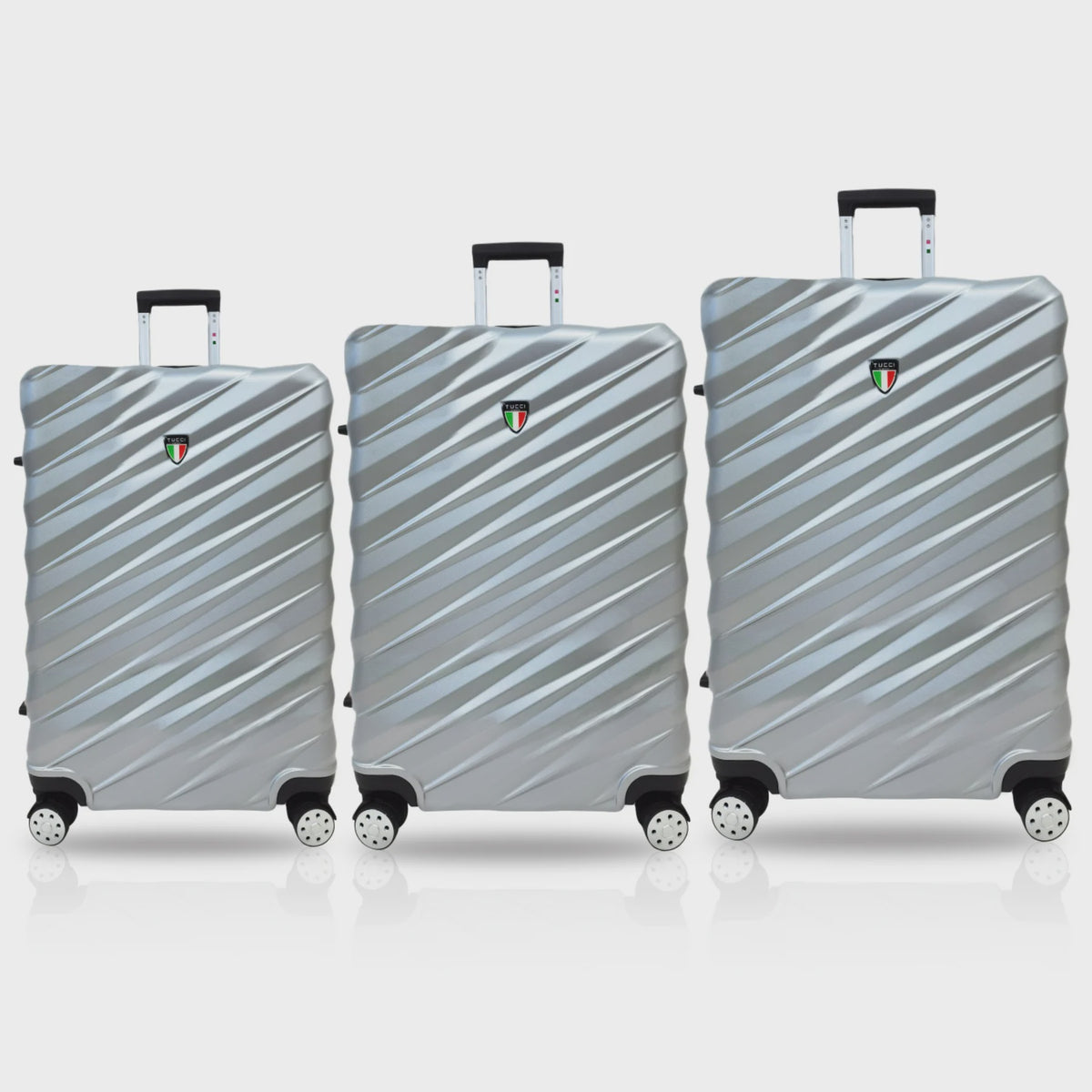 TUCCI ITALY Luggage Suitcase 3PCS Set Storto T0324-03PC-SILWT 20" + 24" + 28" ABS Hard Cover 4 Wheel Spinner Silver White