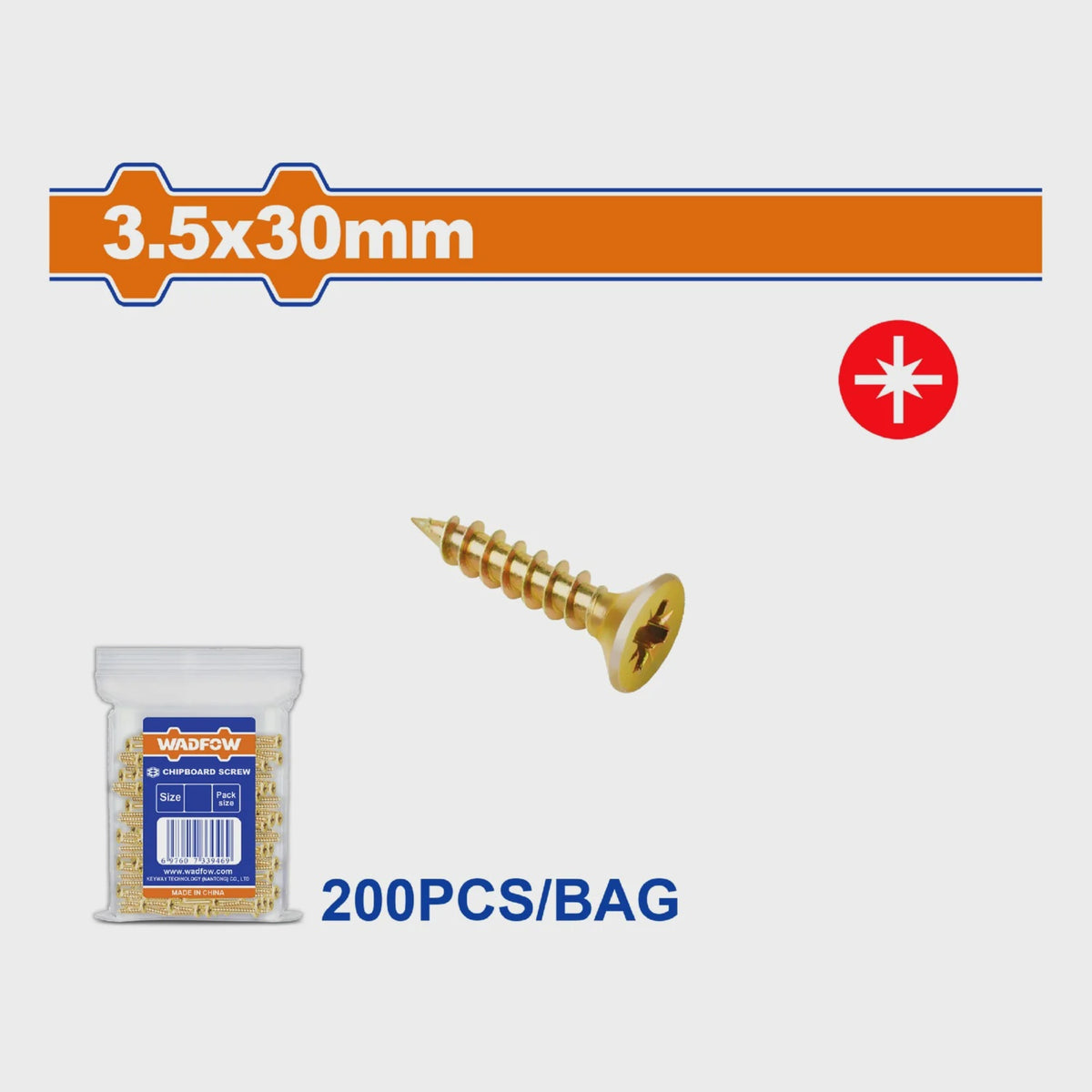 WADFOW Screw Wood 3.5 X 30MM Gold 200PCS Box WXS5911