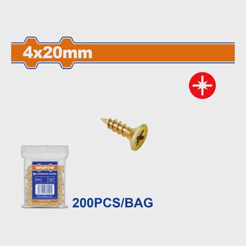 WADFOW Screw Wood 4 X 20MM Gold 200PCS Box WXS5921