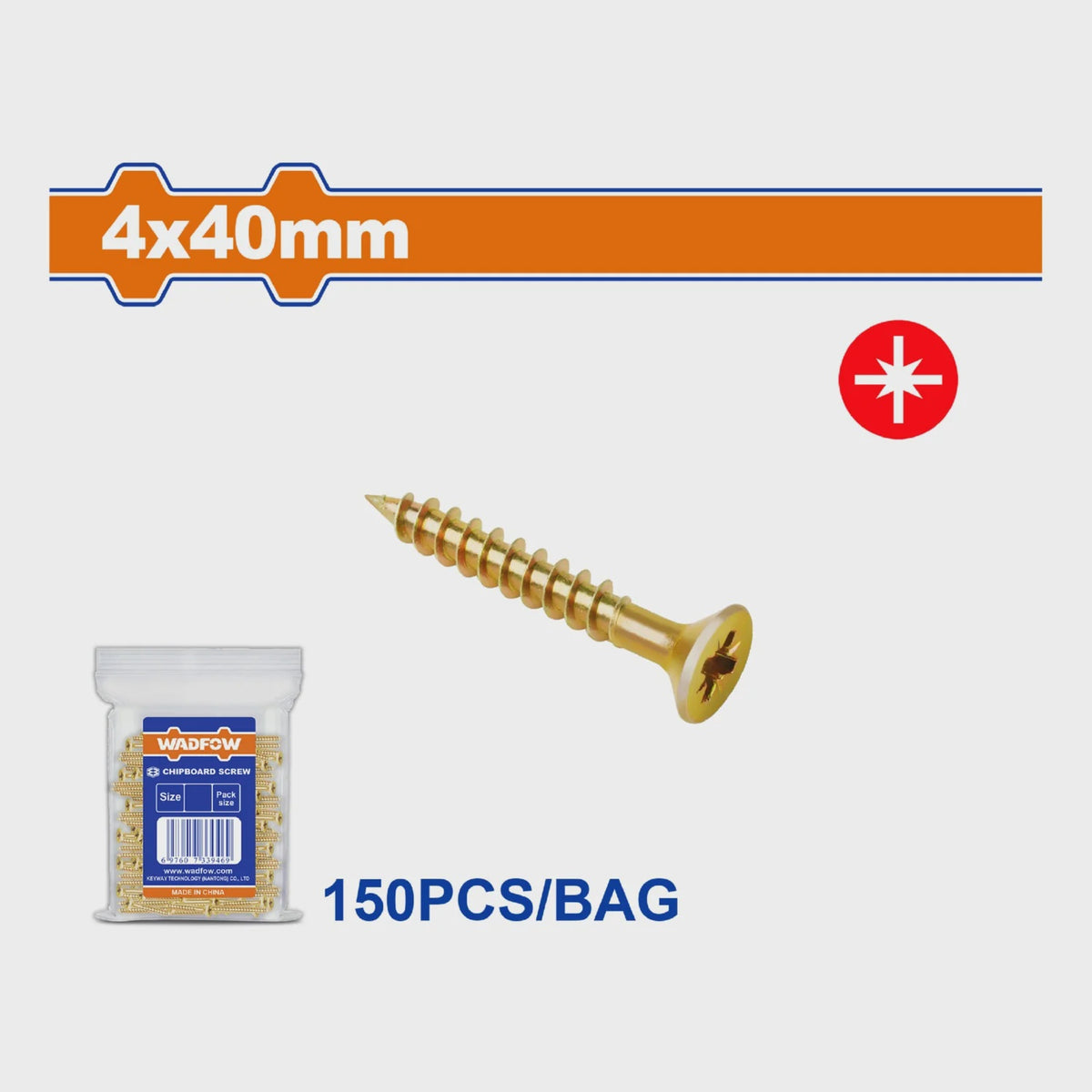 WADFOW Screw Wood 4 X 40MM Gold 150PCS Box WXS5922