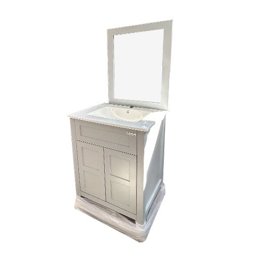 WOLLATON Bathroom Cabinet Grey with Mirror 2 Doors PVC 23.6"X18.7"X37" GNC-DCGAV241