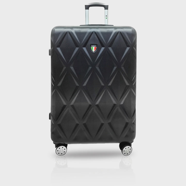 TUCCI ITALY Luggage Suitcase Carry on 20" Alveare T0328-20IN-BLK ABS Hard Cover 4 Wheel Spinner Black