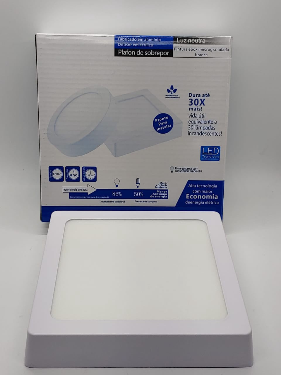 Light LED Panel 12W Square White Surface 6500K 85-265V