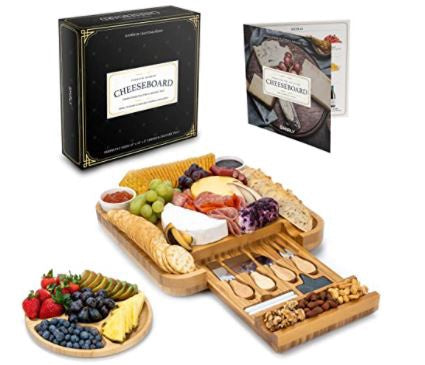 SMIRLY Charcuterie Cheese Board with Knife Set 13 X 13 X 2" Wood Platter