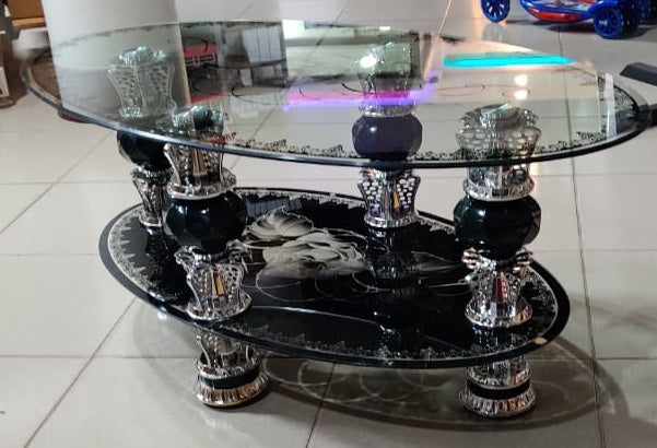 Glass Table Oval Black & White Glass 869
