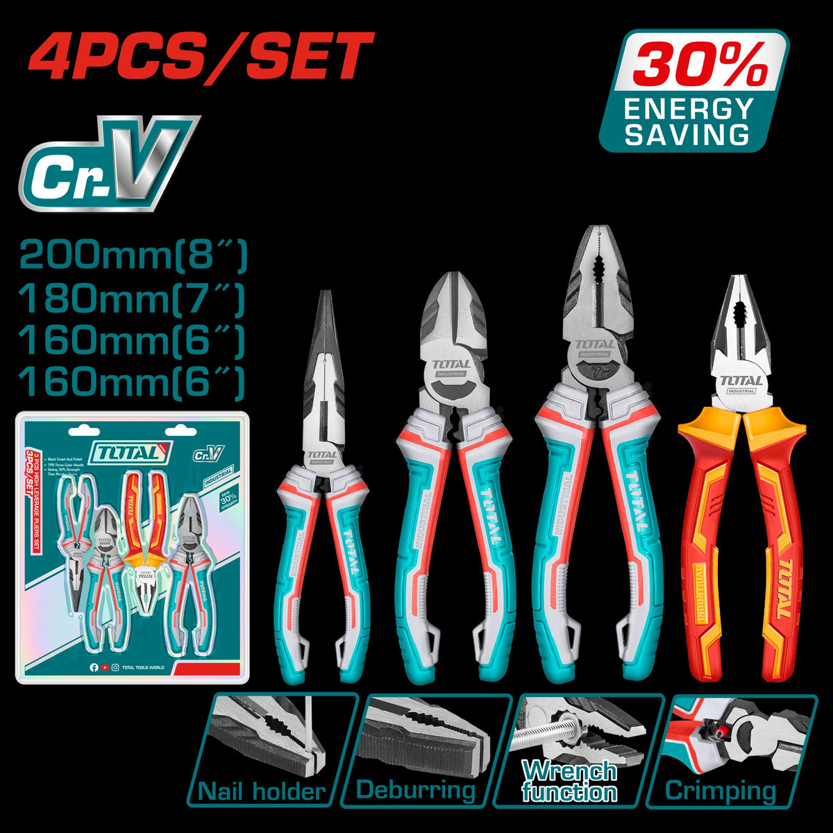 TOTAL Pliers 4PCS Combination THT2K0456