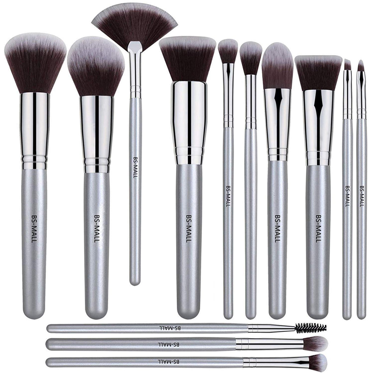 BS-MALL Makeup Brushes 12 Pcs Set Premium Synthetic Silver Foundation Blending Blush Face - Powder Brush Kit