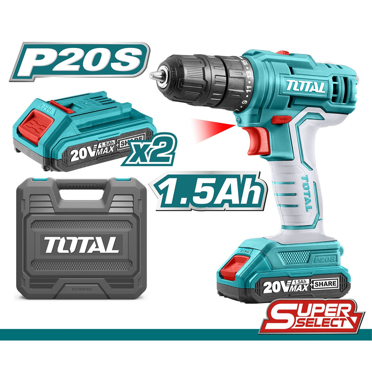 TOTAL Drill Gun UTDLI20012 20V Lithium Ion 1.5AH
