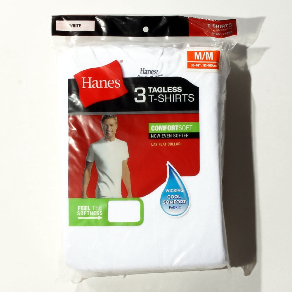 HANES Men T-SHIRT White Tagless 3PACK