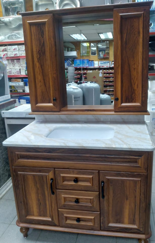 Bathroom Cabinet #6105-100 Brown with Sink and Mirror 102X56X55CM