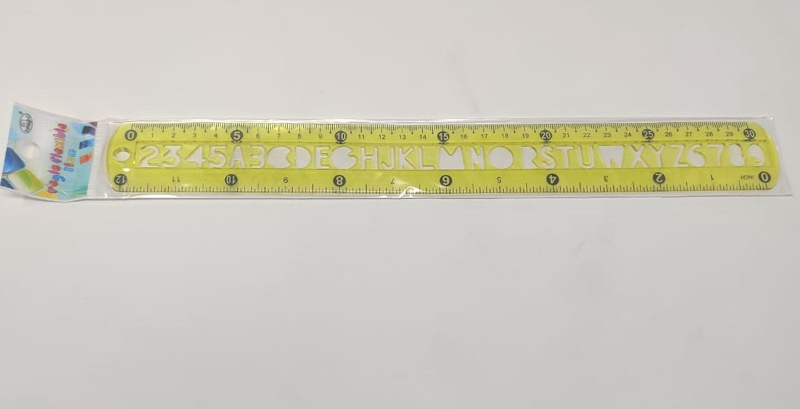 Stationery Ruler Regle Flexible Plastic Colored 12" 30CM with Stencil