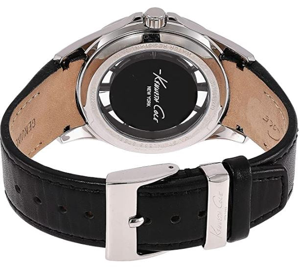 KENNETH COLE Watch Men New York Transparency Quartz Stainless Steel and Black Leather 10022286