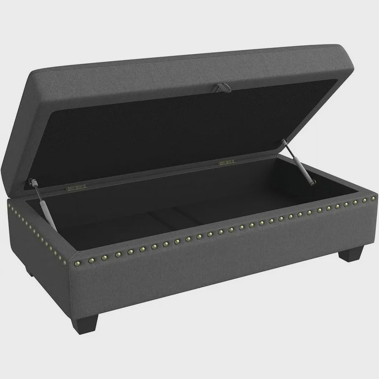 HONBAY Ottoman Storage Upholstered Grey Large