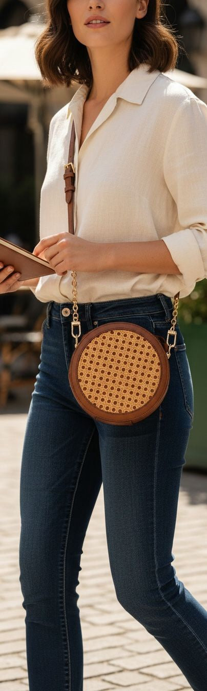 ANNE KLEIN Bag Caning Circular Crossbody Chestnut