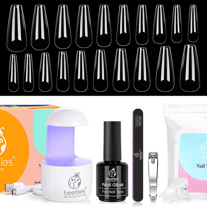 BEETLES Nail Acrylic Tips & Glue Kit with Micro Lamp