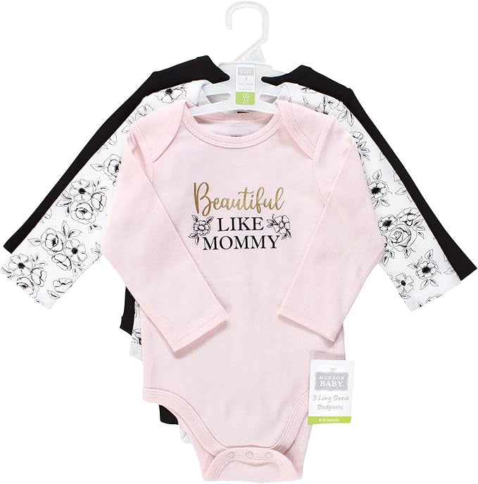 HUDSON BABY Baby Bodysuit Hudson Long Sleeve 3PC Pink Black