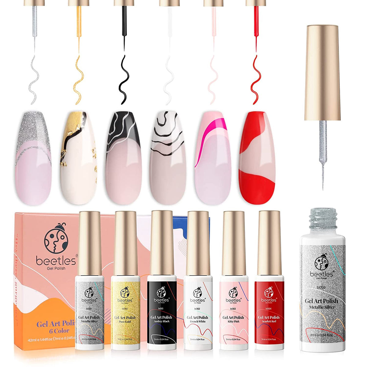 BEETLES Nail Gel Polish Art Liner Set of 6