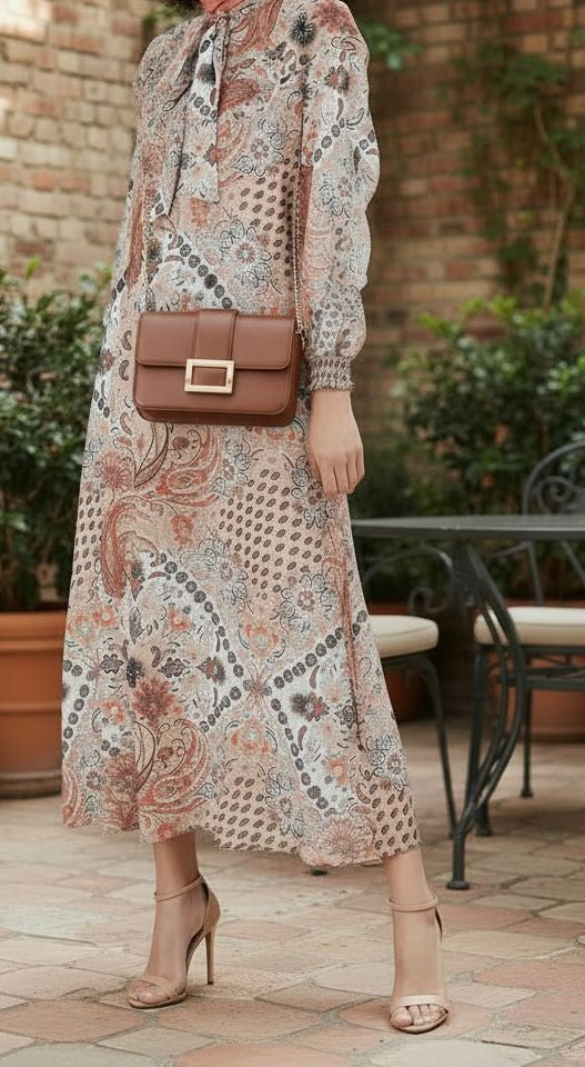 Dress Lined Floral Chiffon White Purple / Orange