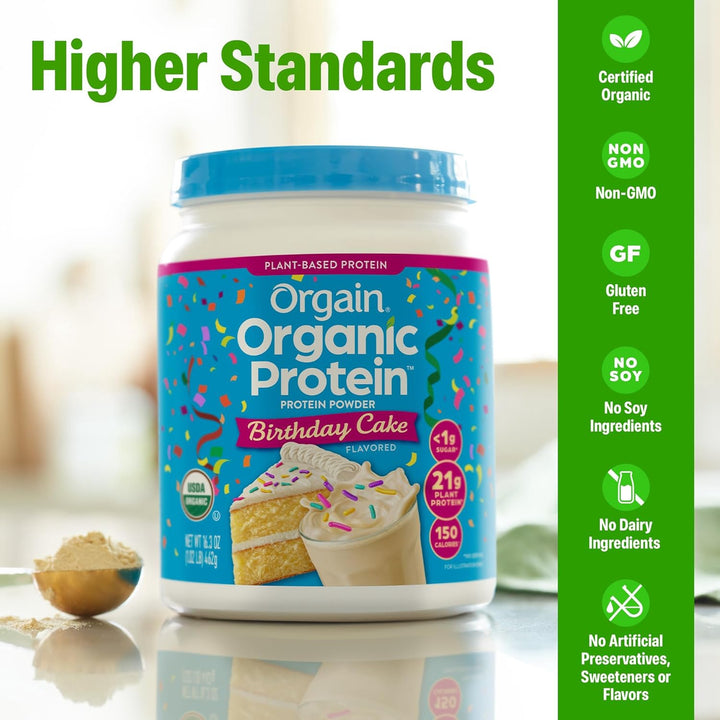 ORGAIN Supplement Protein Powder Organic Birthday Cake 1LB