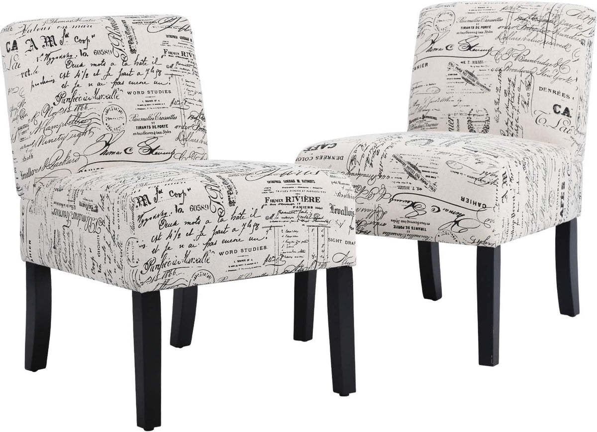 Accent Chair Set of 2 White Modern Print