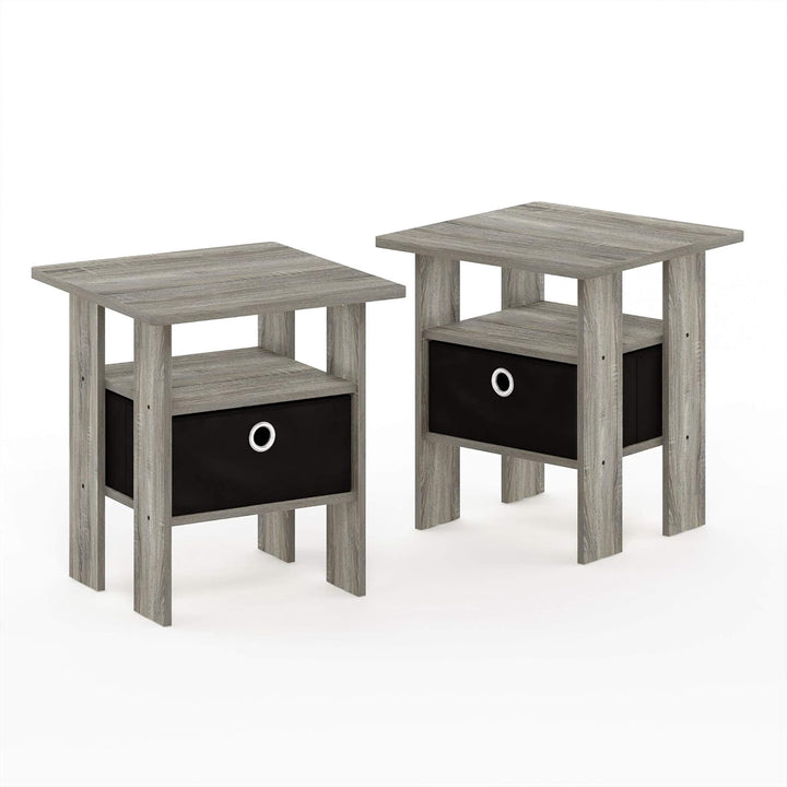 End Table Set of 2 W/ Fabric Draw Furinno 11157GYW