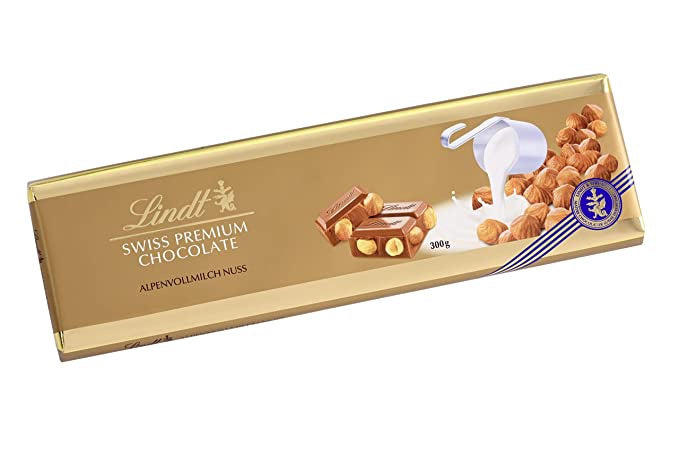 LINDT Swiss Classic Gold Hazelnut Milk Chocolate Bar 300G
