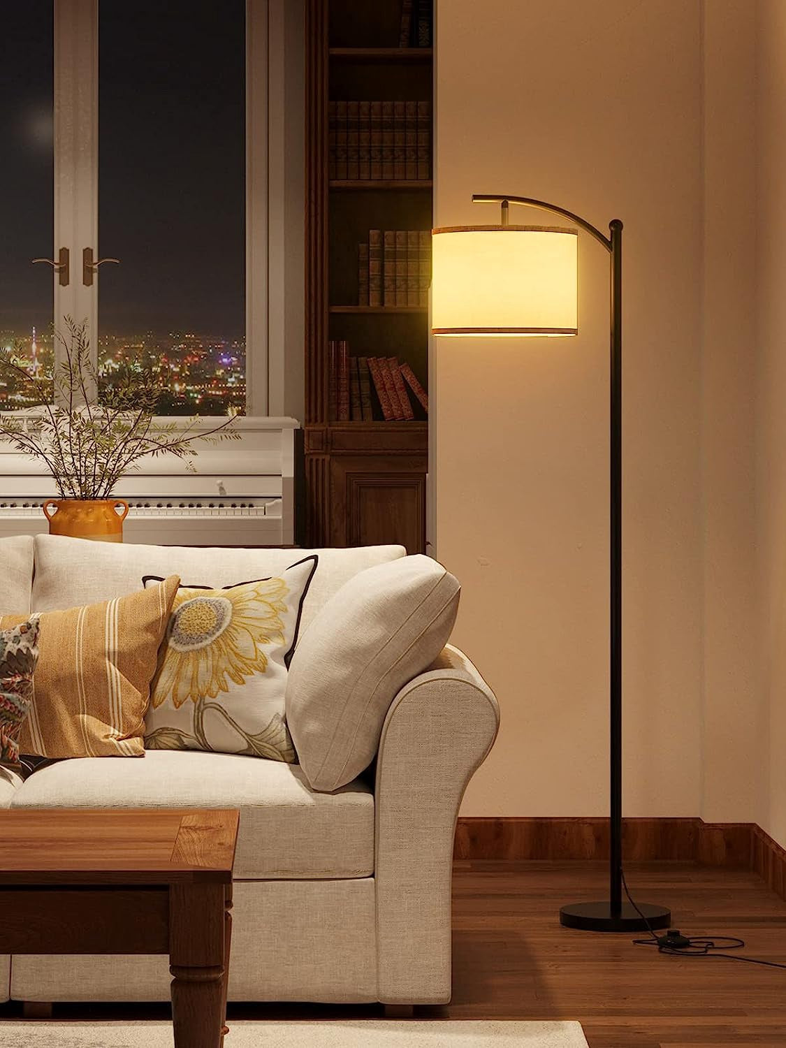 Floor Lamp Addlon Black Linen Shade