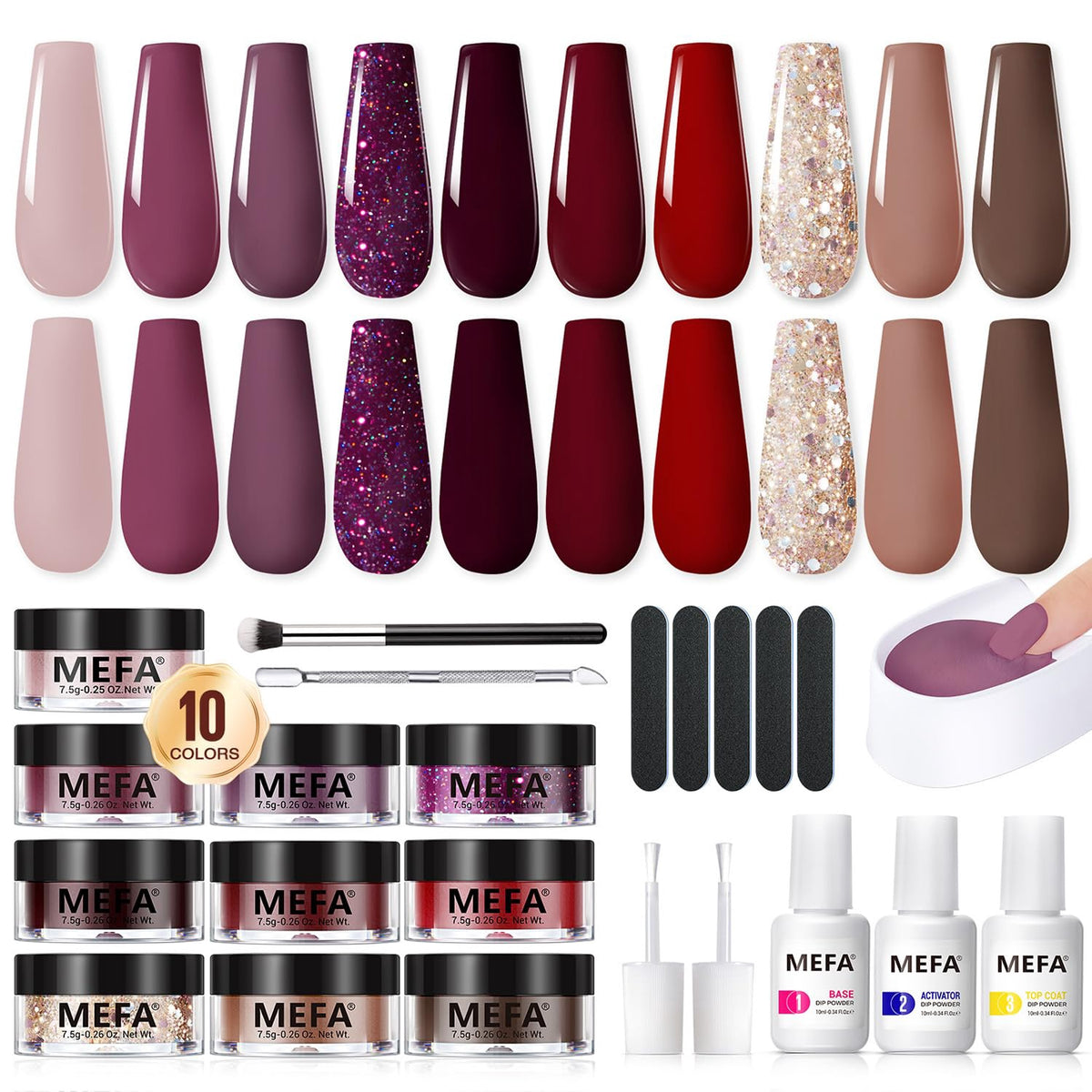 Nails Dip Powder Mefa 13PCS Burgandy Holiday