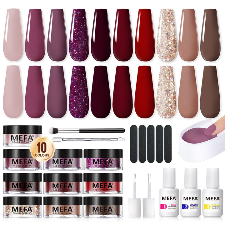 Nails Dip Powder Mefa 13PCS Burgandy Holiday