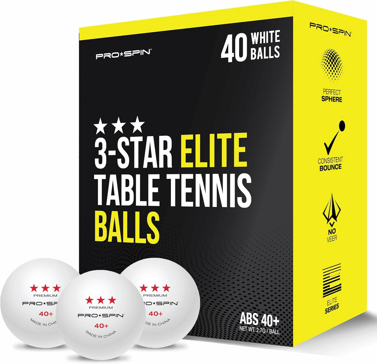 Table Tennis Balls Pro Spin 40PCS White