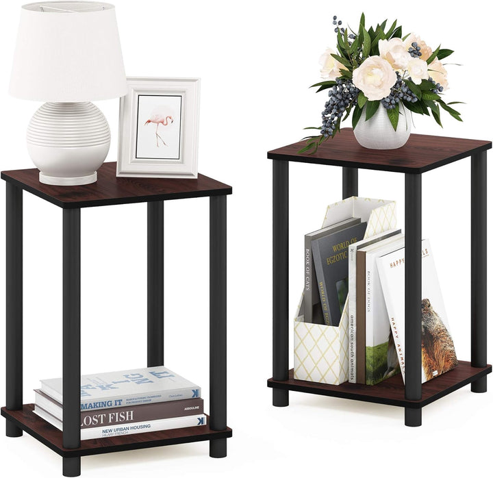 FURINNO End Table Set 2PCS Small Dark Cherry 99800R DC-BK-BK