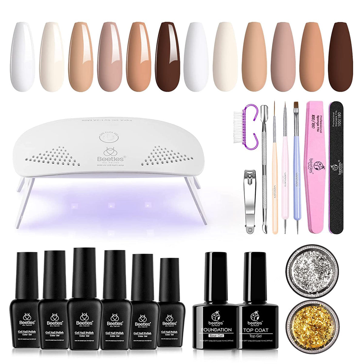 BEETLES Nail Gel Polish Kit W/LAMP Pastels / Nude