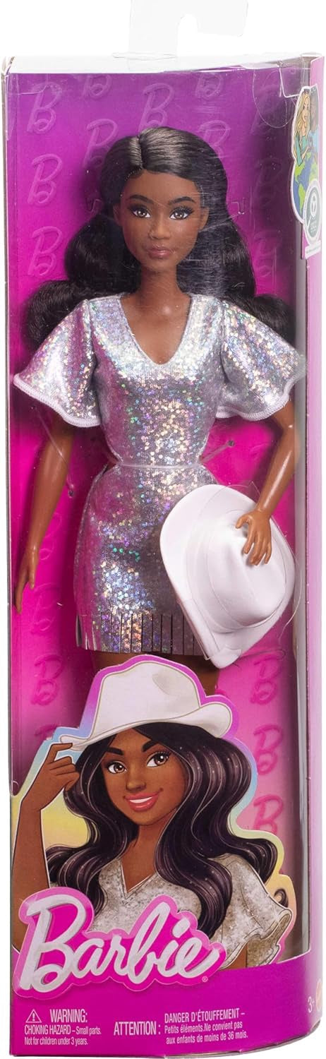 BARBIE Toy Doll Fashionistas with Sparkly Silver Fringe Dress