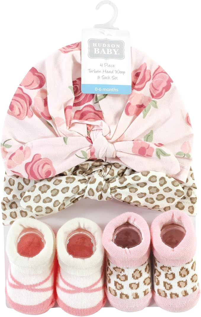 HUDSON BABY Baby Socks & Turban Set Hudson Floral / Leopard / Rainbow