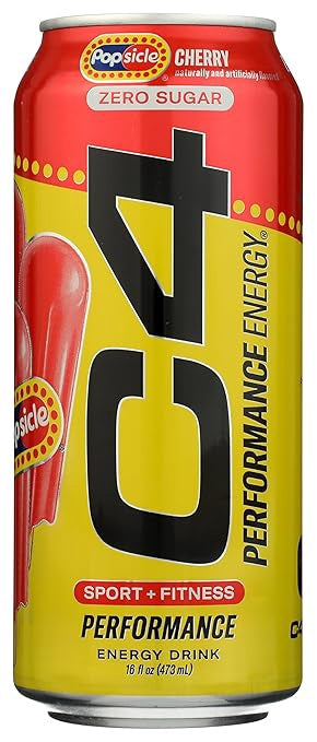 C4 Performance Energy Drink Cherry Popsicle Zero Sugar 18 Fl OZ 473ML