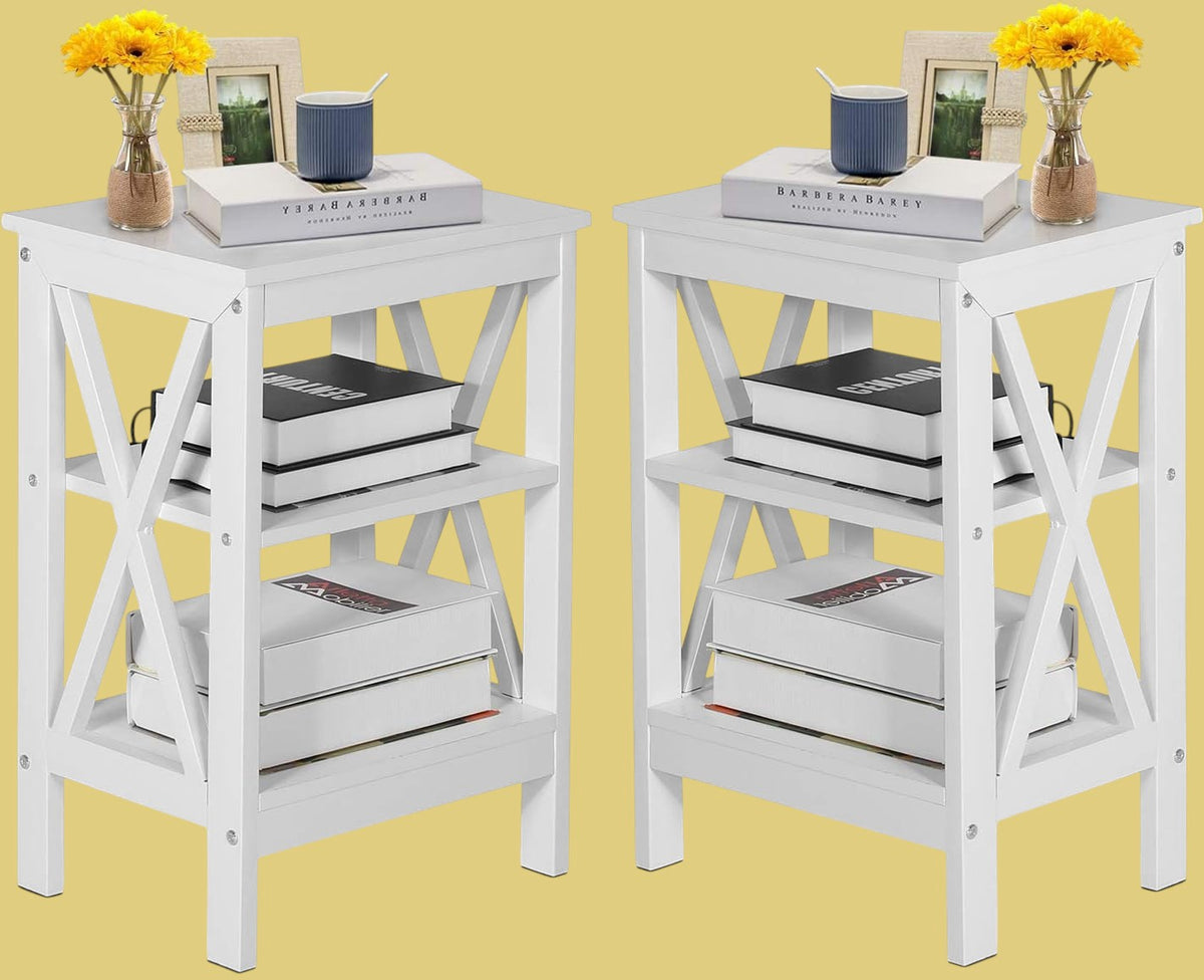 End Table Set of 2 Nightstand X-DESIGN Modern White JCT-06