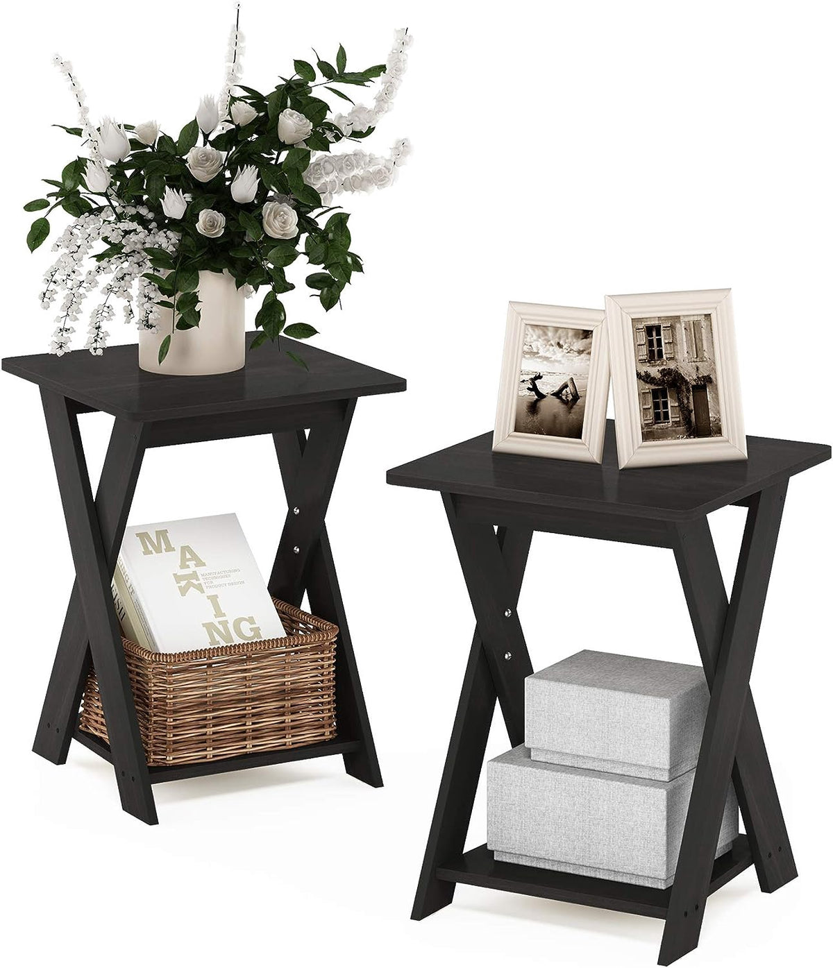 FURINNO End Table Set of 2 Modern Expresso 16050EX