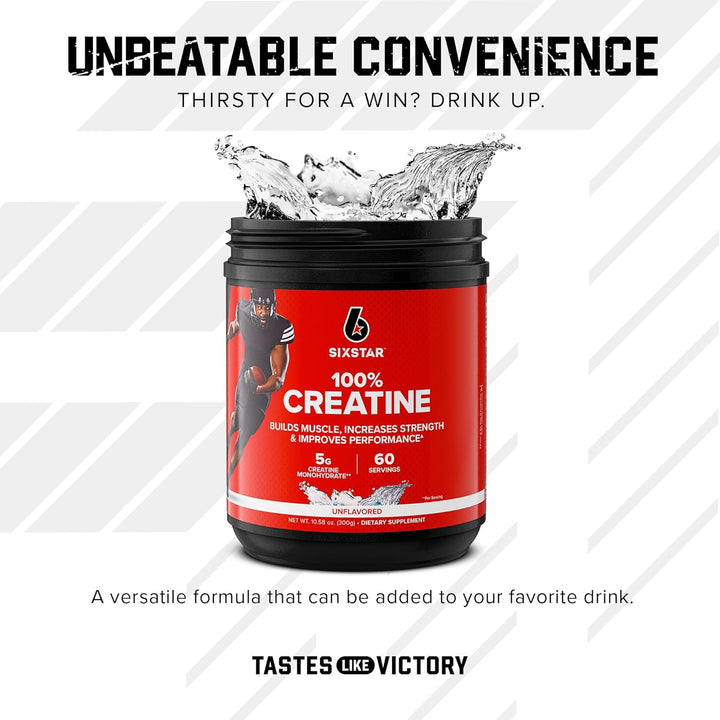 SIXSTAR Supplement Creatine Micronized Monohydrate Powder Unflavored 60 Servings